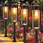 LETMY Solar Lights Outdoor Garden, 4 Pack Garden Lights Solar Powered Waterproof with Warm White Tungsten Filament Lights, Auto On/Off Garden Ornaments Outdoor for Yard Pathway Patio