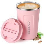 12oz (380ml) Vacuum Insulated Travel Mug, Smilatte Leakproof Double Wall Stainless Steel Reusable Coffee Cup with Lid for Hot & Cold Drinks, Matte Texture Pink