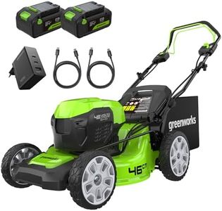Greenworks Selbstfahrender Akku Rasenmäher 48V (24V x 2) bis zu 480m², 46cm Schnittbreite, 55L Sack Rasenmäher Elektro Plus Zwei 4Ah-Akkus und Doppelladegerät,3 Jahre Garantie,GD24X2LM46SPK4X