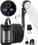 WADEO Portable Camping Shower, Upgraded Outdoor Shower with Intelligent Digital Display & 6000mAh Rechargeable Battery Pump IPX7 Waterproof for Camp, Hiking, Car Washing, Pet Bath