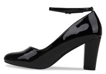 Bismaa Womens Unisex Buckle Ankle Strap Mid Block Heel Shoes Plus Size 9 10 11 12 (Black Patent, numeric_11)