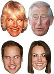 SHATCHI 4 Pack Royal Family King Charles III Queen Consort Camilla Kate William King’s Coronation Supplies Celebrities Face Mask Hen and Stag Parties Fancy Dress