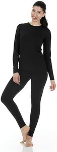 Thermajane Long Johns Thermal Underwear for Women Fleece Lined Base Layer Pajama Set Cold Weather (Small, Black)