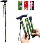 PLASTIFIC Walking Stick, Easy Adjustable Height Folding Extendable Walking Cane, Lightweight Flexible and Durable Walking Aid Mobility Aid Collapsible Walking Stick (Green Flower)