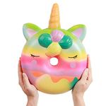 Anboor 13 Inches Squishies Jumbo Unicorn Donut Kawaii Soft Slow Rising Scented Giant Doughnut Squeeze Toys for Kids Adults (Colorful)