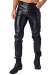 CHICTRY Mens Shiny Metallic Faux Leather Motor Biker Tight Pants Zipper Pouch Long Trousers Leggings 4# Black 35