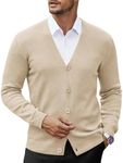 COOFANDY Men's V Neck Cardigan Sweater Casual Lightweight Button Down Knitted Cardigan Sweater with Ribbing Edge Beige