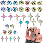 24 Pcs Dragon Eye Charms for Nails – 3D Silver Cross Nail Charms and Gems with Bright Crystals, Easy-to-Apply Art Kit – Stunning Nail Decor for Unique & Creative Manicures
