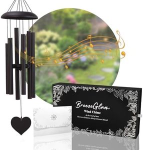 BreezeGlam 32" Deep Tone Wind Chimes for Outside, Tuned C Major Aluminum Wind Chime with Gift Envelope, Sympathy Memorial Wind Chime for Garden Patio Porch Decor, Heart Design, Black