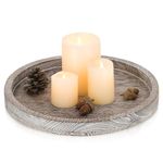 Rustic Round Wooden Decorative Tray：Romadedi White Wash Candle Tray for Pillar Candles Farmhouse Wood Serving Tray for Table Centrepiece Kitchen Countertop Home Decor，30cm