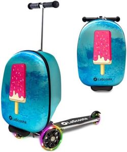 Lascoota Scooter Suitcase, Foldable Scooter Luggage For Kids - Lightweight Kids Ride on Luggage Scooter with Wheels, LED Lights - Ice Cream Graphic Suitcase Scooter, Ride On Suitcase for Kids Ages 2-5