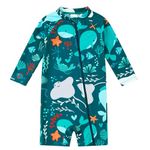 upandfast Baby One Piece Swimwear Rash Guard UV Protection Full Zipper Infant Sunsuit(Green Whale, 24-36 Months)