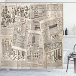 Ambesonne Old Newspaper Shower Curtain, Nostalgic Aged Pages with Antique Advertising Fashion Magazines Retro Print, Cloth Fabric Bathroom Decor Set with Hooks, 69" W x 70" L, Black Tan