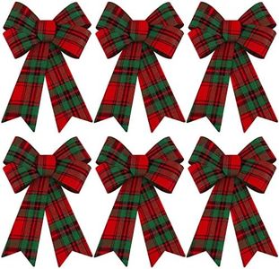 Aneco 6 Pack Red with Green Buffalo Plaid Bows Christmas Wreaths Bows Velvet Christmas Bows for Christmas Indoor and Outdoor Decorations