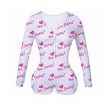 Loalirando Women's One-Piece Pajamas Sexy Deep V-Neck Long Sleeve Shorts Jumpsuit Adorable Print Babydoll Onsies Romper (Yes Daddy XXL)