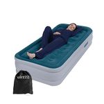 airzzZ Slumber Plus Air Bed - Single High Raise Flocked Non Slip Mattress - Inbuilt Electric Pump - Quick Self Inflation & Deflation - Camping,Hiking, Caravan, Guest Bed - Comes With Carry Bag