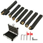 BestEquip Indexable Carbide Tools 1/4" Industrial Lathe Tools 7Pcs/Set Turning Tool Set Super-hard 40cr Mental Lathe Tools Inserts Carbide Tool Holder for Lathe in Black with Portable Case