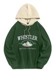 ZAFUL Men's Hooded Sweatshirt, Letter Mountain Graphic Embroidery Plush Fleece Casual Drawstring Pullover Hoodie, 0-deep Green, Large