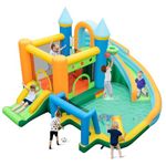 COSTWAY Inflatable Water Park, Kids Bouncy Castle with Dual Slides, Climbing Wall, Splash Pool, Water Cannon, Ocean Balls, Blow Up Bounce House for Outdoor Indoor Play