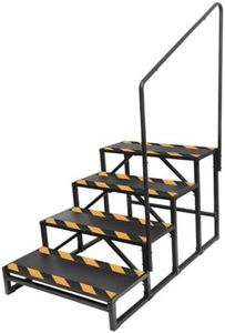 OUTPRIZE RV Step with Handrail, 4-Step Stable Heavy Duty Universal Stair | Anti-Slip For RV Travel Trailers Pool Hot Tub Trampoline