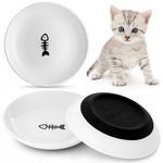 Dorakitten 3Pcs Ceramic Cat Bowls, No Whisker Fatigue Wide Shallow Cat Dishes with Non-Slip Silicone Bottom, Pet Cat Food Water Plates Bowls, 15cm Diameter