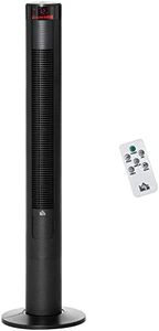 HOMCOM Freestanding Tower Fan Cooling for Home Bedroom with 3 Speed, 12h Timer, Oscillating, LED Panel, Remote Controller, Black