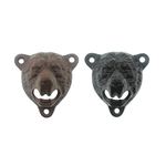 2 Grizzly Bear Wall Mount Beer Bottle Cap Openers | Durable Cast Iron and Black Vintage Finish