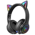 ZHUTA Cat Ear Bluetooth Headphones with Microphone for Kids (55H Play Time) and Adults, LED Light Up Wireless HI-FI Sound Quality, Over-Ear Headphones with Volume Control for iPhone/iPad/Laptop/P