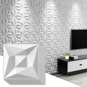 Greymond 33 Pack 3D Textured Wall Panel for Interior Wall Decoration, PVC Wall Tile Decorative & Paintable for Living Room Lobby Bedroom Hotel Office, White, 11.8''x11.8'' Cover 32. sq. ft.