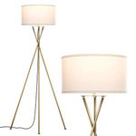 Brightech Jaxon - Mid Century Modern, Gold Tripod Floor Lamp for Living Room - Standing Light with Contemporary Drum Shade Matches Bedroom Decor, Gets Compliments - Tall Brass Lamp with LED Bulb