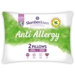 Slumberdown Anti Allergy Pillows 2 Pack - Soft Support Front Sleeper Pillows for Neck Pain Relief - Anti Bacterial, Comfortable, Hypoallergenic, UK Standard Size (48cm x 74cm)