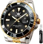 OLEVS Men's Watch, Fashion Luxury Black Big Face Stainless Steel Diamond Dress Calendar Gold Waterproof Luminous Wrist Watches for Men