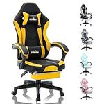 SUKIDA Gamers Choice Gaming Chair - Gaming Chairs for Adults 300lbs, Ergonomic Gamer Gamingchair with Footrest Cool Pc Computer Comfy Leather Swivel Recliner Adjustable Backrest Massage Lumbar Yellow