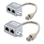 kwmobile 2x Network Cable Splitter - 2 to 1 Network T Adapter RJ45 to 1x Cat5e RJ45 LAN Ethernet and 1x ISDN Socket Splitter Connector Adapter