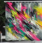 Ambesonne Colorful Shower Curtain, Futurist Painting Theme Abstract Brush Strokes Modern Grunge Details, Cloth Fabric Bathroom Decor Set with Hooks, 69" W x 70" L, Hot Pink Lime Green Teal