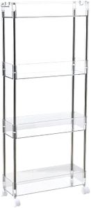 Chris.W Slim Storage Cart 4 Tier with Wheels, Clear Bathroom Cart Organizer, Mobile Shelving Unit Rolling Utility Cart, Slide Out Organizer for Kitchen, Bathroom, Laundry, Narrow Places, Office- 5.2"W