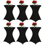 6 Pack Cocktail Spandex Stretch Square Corners Tablecloth 32"x43" Black Cocktail Round Tablecloth Table Cover, Fitted Highboy Cocktail Table Cloth for Bar Wedding Cocktail Party Banquet Table(Black)