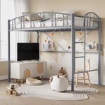 GarveeHome Loft Bed Twin Size, Heavy Duty Metal Loft Bed Frame with Arched Guardrail and Safety Ladder, Space-Saving, No Box Spring Needed, Matte Gray