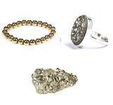 SAINTIMO ® Natural Pyrite Stone with Original Ring - Certified Bracelet for Women and Men - Real Crystal Ring for Money, Wealth, Abundance, and Success (3 set).