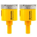 HIGHDRIL Diamond Core Drill Bit,2Pcs Diameter 38mm 1-1/2" with Triangle Shank Vacuum Brazed Hole Saw for Concrete Granite Marble Glass Porcelain Tile Masonry Brick