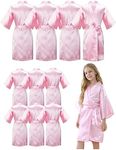 MORFORU 10pcs Girls Kids Solid Color Silky Satin Kimono Robe set for Wedding Spa Birthday Party(Pink,10)