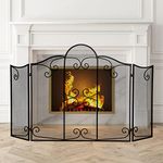 IRONWALLS Fireplace Screen Black, 51.8” (L) x 29.7”(H) 3-Panel Folding Decorative Fire Spark Guard Mesh Cover, Classic Metal Fireplace Decor Accessory for Living Room, Home, Farmhouse