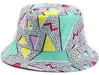 Malaxlx Retro 80s 90s Geometric Print Bucket Hat Beach Sun Hat Summer Travel Fishing Hat for Women Men