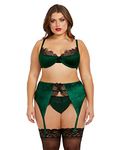 Dreamgirl Women's Velvet 3-Piece Garter Set Lingerie, Evergreen/Black, 1X Plus (Pack of 3)