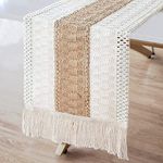 Cotton Linen Table Runner with Tassel - 95 x 12 Inch Rustic Braided Table Runners Boho Deco for Wedding Party Bridal Shower Decorations Kitchen Farmhouse Decor (12'' x 95'')