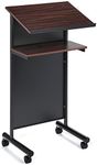 Wheeled Lectern with Storage Shelf - Black/Cherry - Compact Standing Desk for Reading - LapTop Stand