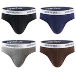 wirarpa Men's Cotton Underwear Soft Briefs Wide Waistband Underpants No Fly Assorted Solid Colors Size XL 4 Pack