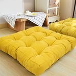 HIGOGOGO Thicken Tufted Cushion, Solid Square Seat Pillow Corduroy Chair Pad, Soft Tatami Large Floor Cushion for Yoga Meditation in Living Room Balcony Office Outdoor (Yellow, 55x55 cm)