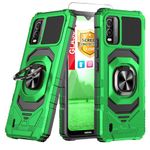 TJS Compatible for Nokia C210 Case, Metal Ring Magnetic Support Kickstand Heavy Duty Drop Protection Cover Phone Case for Nokia C210 (Green)