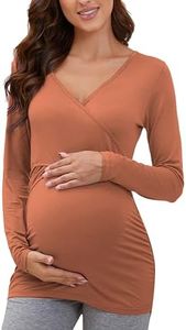 Glampunch Women's Maternity Nursing Tops Long Sleeve Breastfeeding Top Tee Shirt Double Layer Pregnancy Shirt Caramel